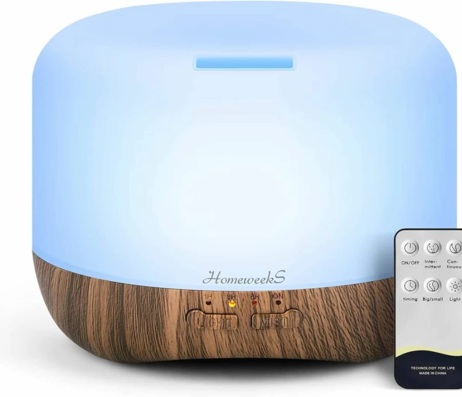 Homeweeks 500ml Ultrasonic Essential Oil Diffuser - Aromatherapy Humidifier with Adjustable Mist, Auto Shut-Off & Color Changing LED for Home, Office, Large Rooms (White)