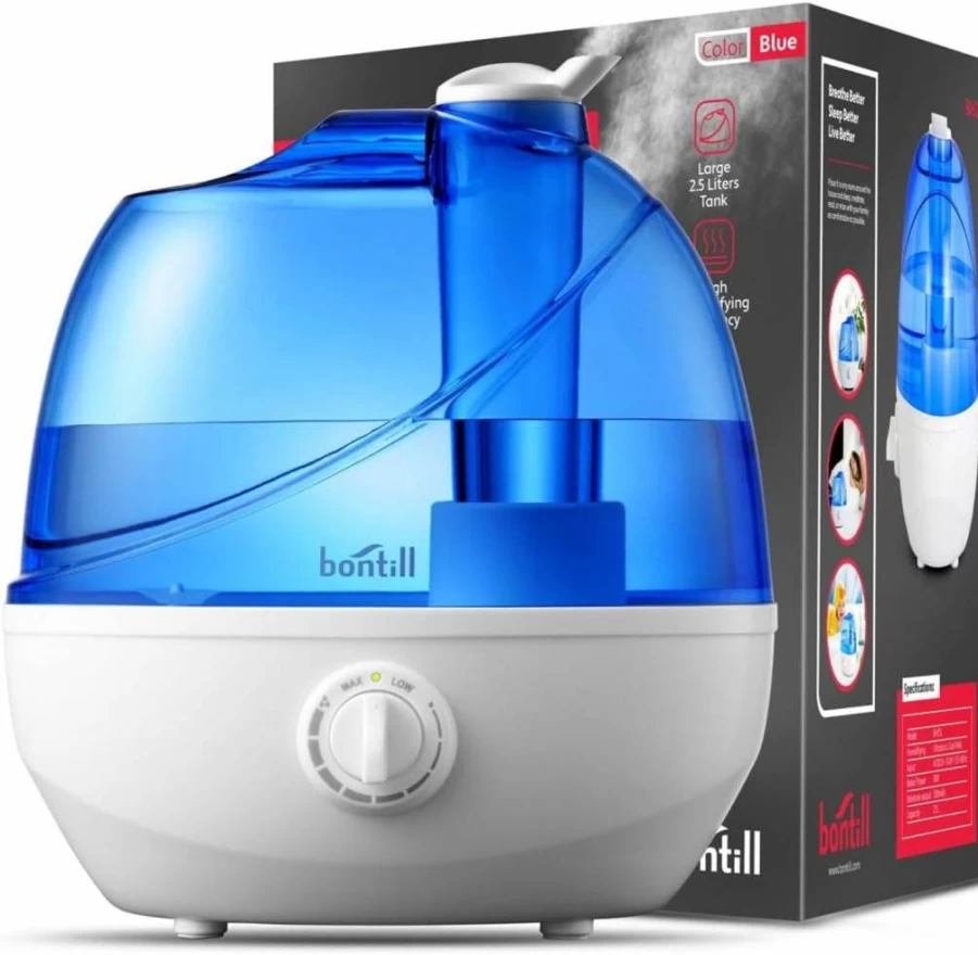 Bontill 2.5L Ultrasonic Cool Mist Humidifier for Bedroom, Office & Nursery - Quiet Operation, 360° Adjustable Nozzle, Auto-Shut Off, Ideal for Large Rooms & Indoor Plants
