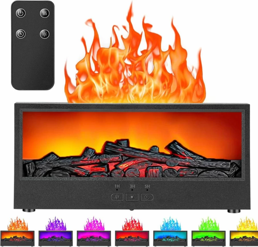 ONLYFU Mini Fireplace Aromatherapy Diffuser with 7 Color LED Lights, 150ml Essential Oil Humidifier, Timer & Remote for Home, Spa, Yoga, Office (Black)