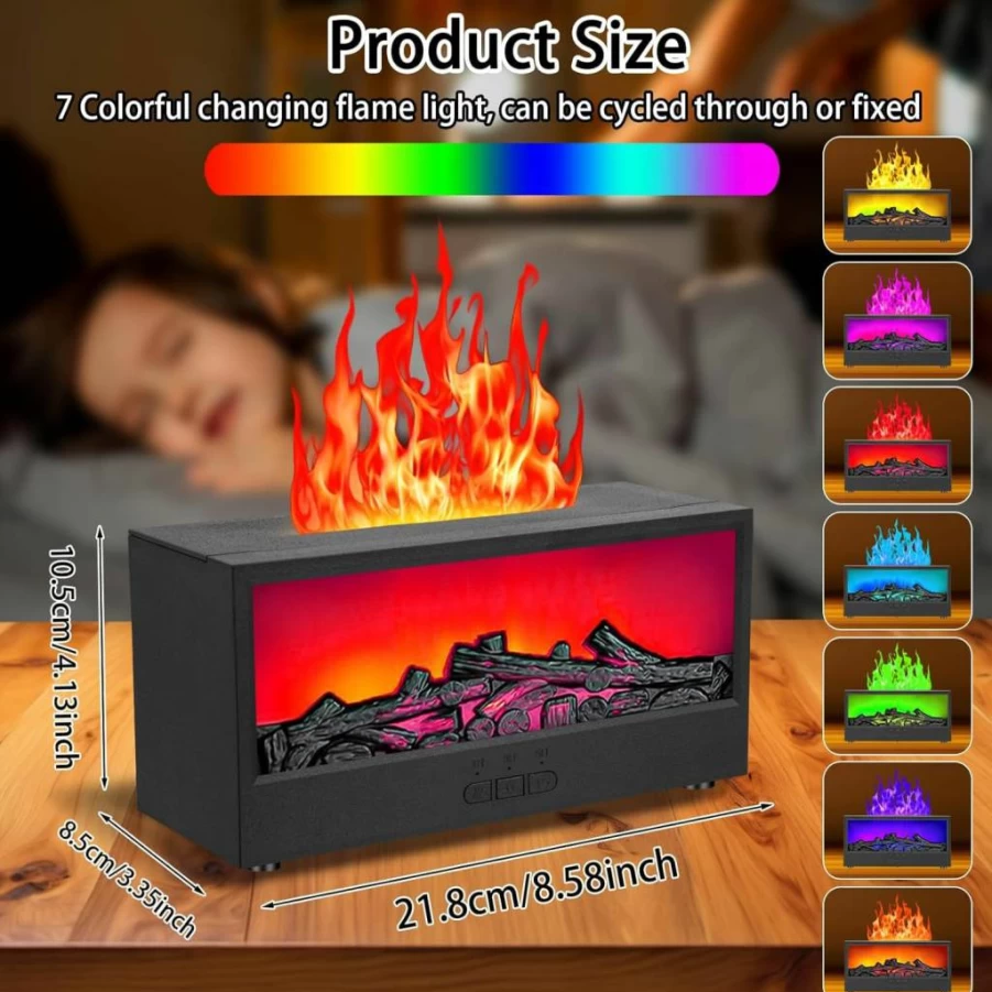 ONLYFU Mini Fireplace Aromatherapy Diffuser with 7 Color LED Lights, 150ml Essential Oil Humidifier, Timer & Remote for Home, Spa, Yoga, Office (Black)