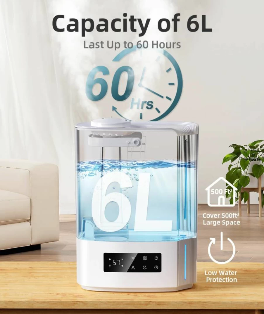 BREEZOME 4L Top Fill Cool Mist Humidifier for Large Room, Essential Oil Diffuser with 50-Hour Runtime, Ultra Quiet Ultrasonic Humidifier for Bedroom, Nursery, Baby, and Plants