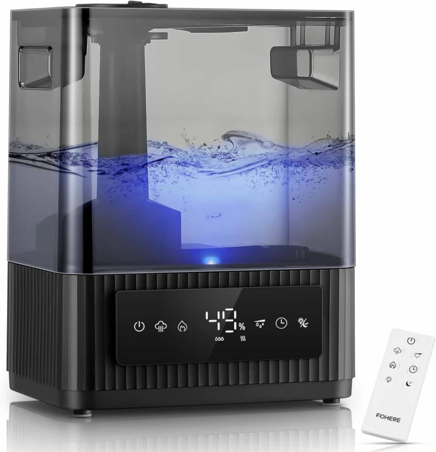FOHERE 6L Ultrasonic Humidifier with Warm & Cool Mist, Smart Humidity Control, 60H Quiet Operation, Sleep Mode, 12H Timer, Oil Diffuser, Top Fill Design for Bedroom, Home, Baby, and Plants