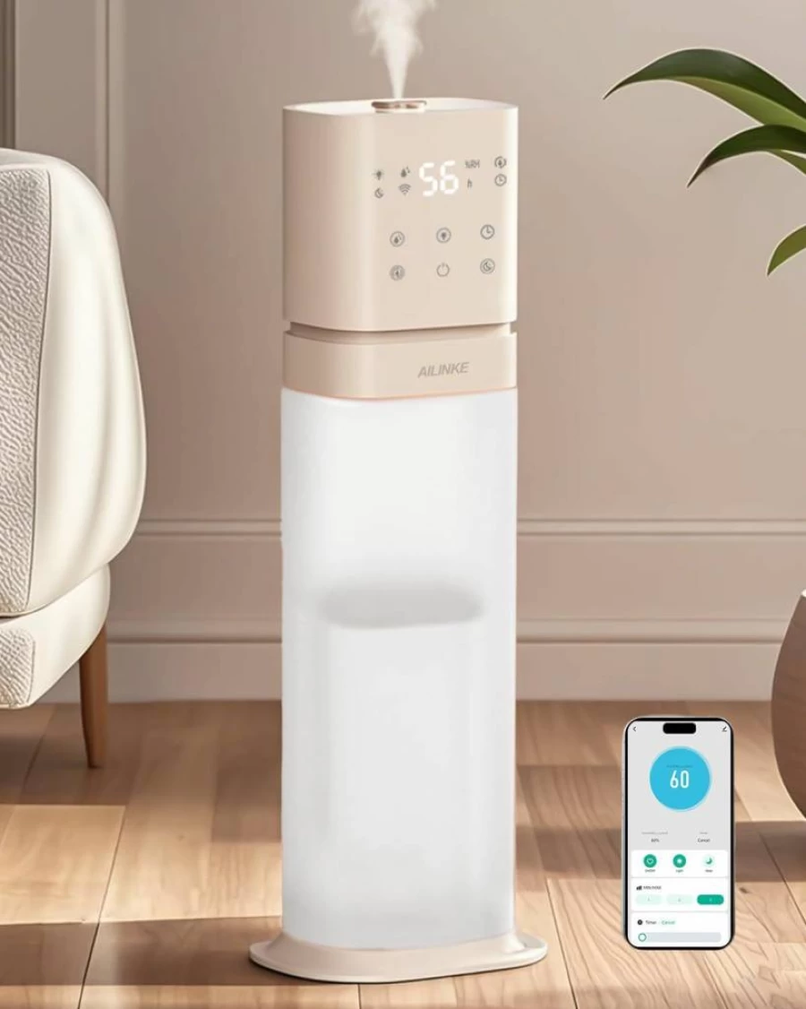 AILINKE Smart Humidifier with WiFi App & Voice Control, 2.1Gal Cool Mist Humidifier for Large Room, Bedroom, Office, Warehouse, Pale Pink with Night Light & Extended Tube