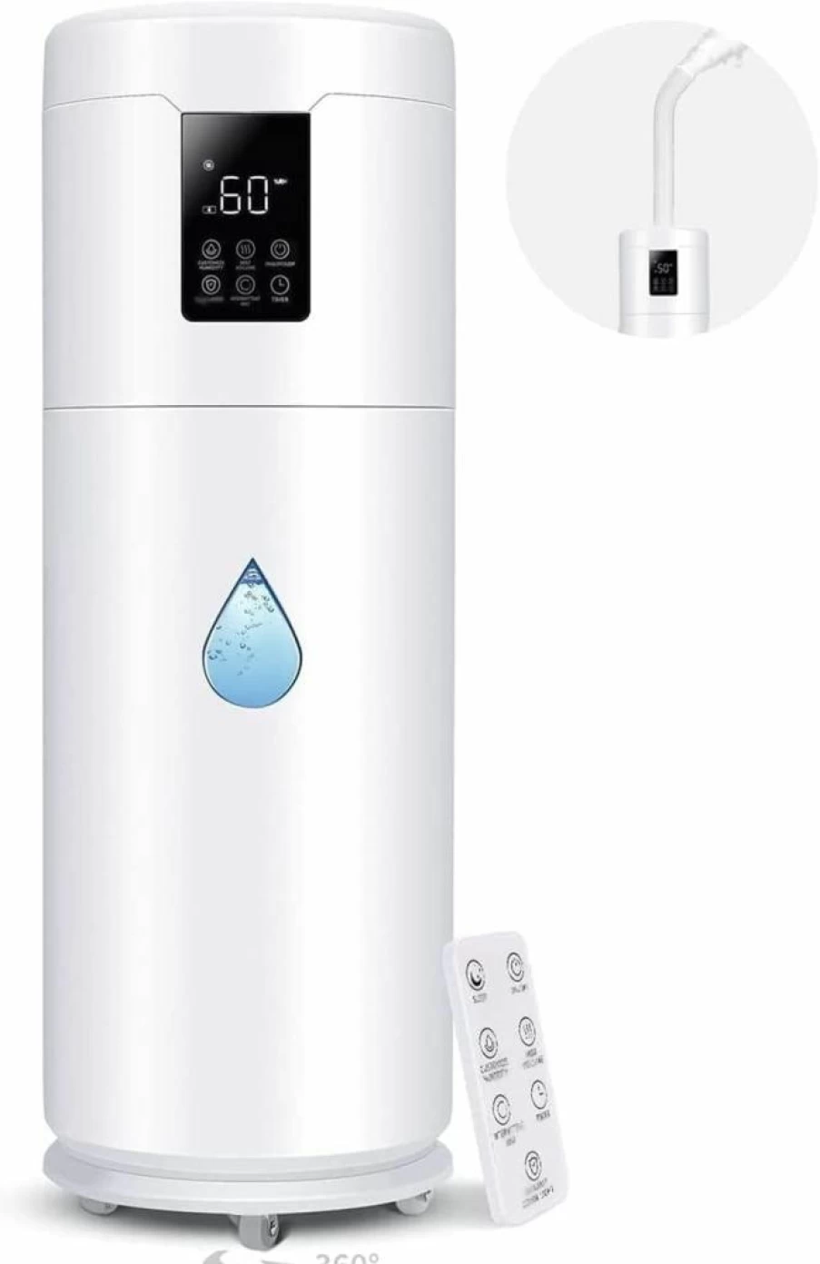 Honovos 2000 Sq.Ft Large Room Humidifier, 17L Top Fill Whole House Humidifier with 360° Nozzle & Extension Tube, 4 Speed Mist for Home, Office, Greenhouse