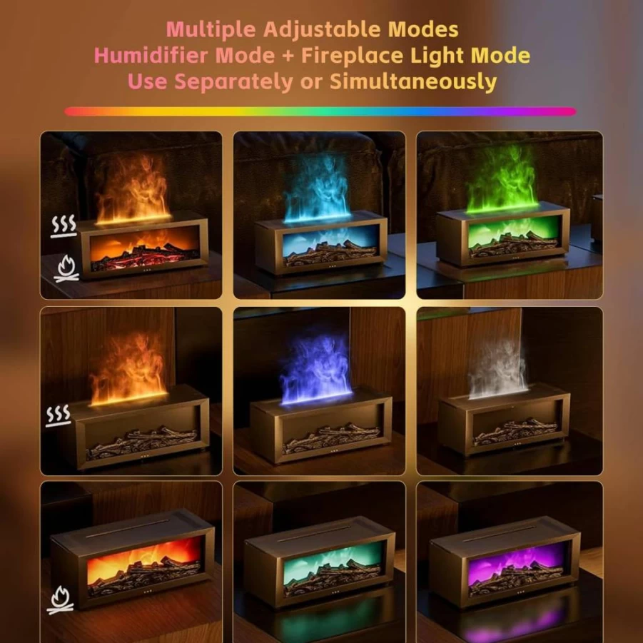 RUIDAY Ultrasonic Essential Oil Diffuser with Remote, 150ml Fireplace Humidifier with 7-Color LED Lights for Home, Office, and Room, Black Flame Aromatherapy Diffuser