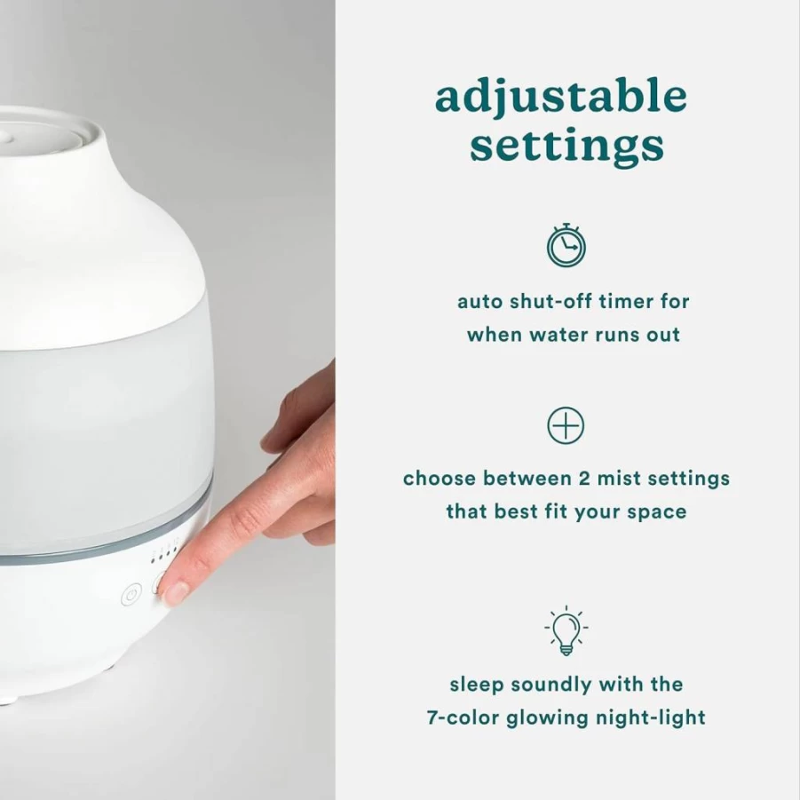 Homedics TotalComfort Cool Mist Humidifier with Essential Oil Diffuser, 7-Color Night Light, Timer, 2 Speed Settings for Bedroom, Office, Nursery, Plants - Large Capacity, Quiet, White