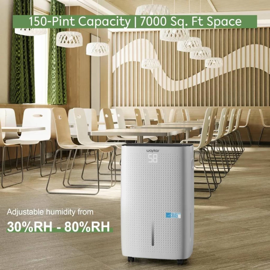 Waykar 80 Pints Energy Star Certified Dehumidifier for Large Rooms, Basements, Homes Up to 5,000 Sq. Ft with Continuous Drain Hose and 1.14 Gallon Water Tank (JD025CE-80)
