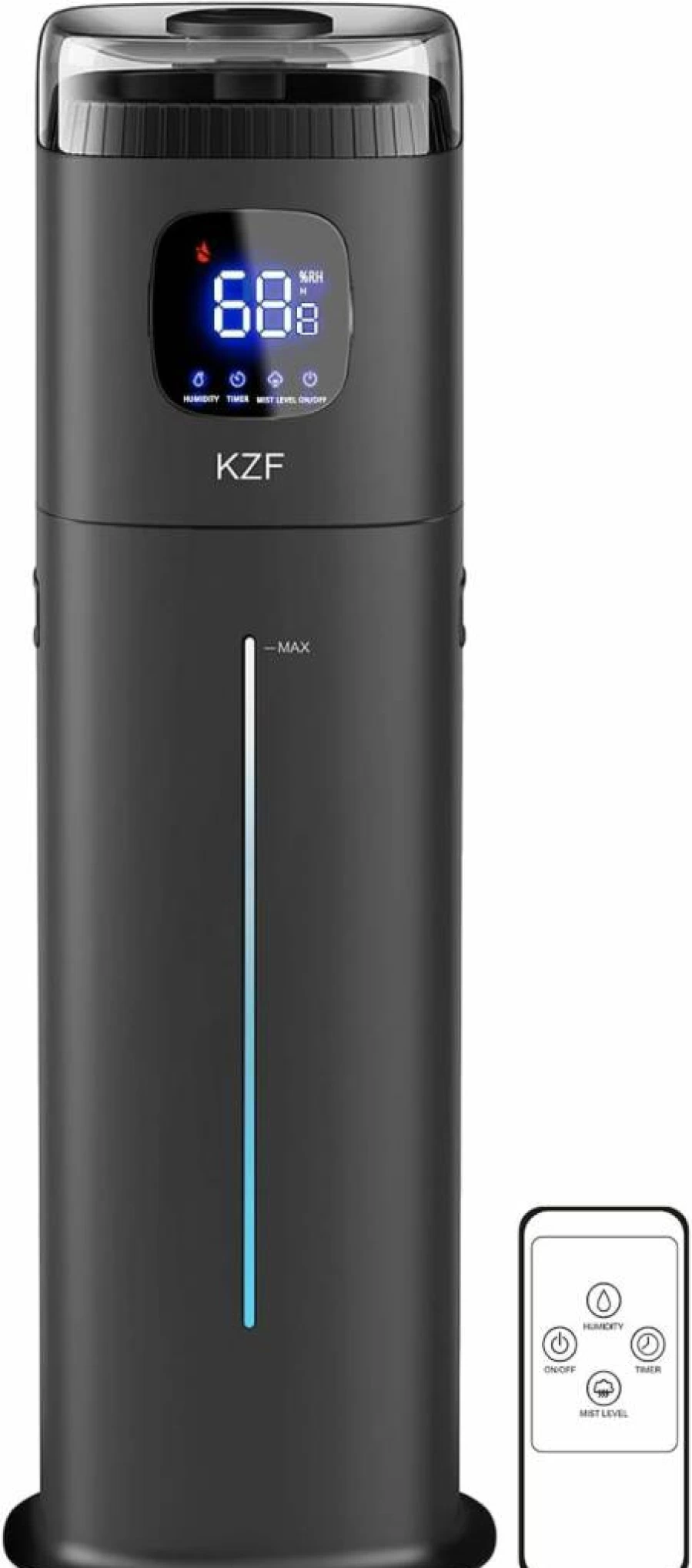 KZF 9L Ultrasonic Cool Mist Humidifier for Large Rooms - Quiet 26dB, 72-Hour Runtime, Top Fill, 3 Mist Levels, Humidistat, Auto Shut-Off for Bedroom, Nursery, and Plants (Black)