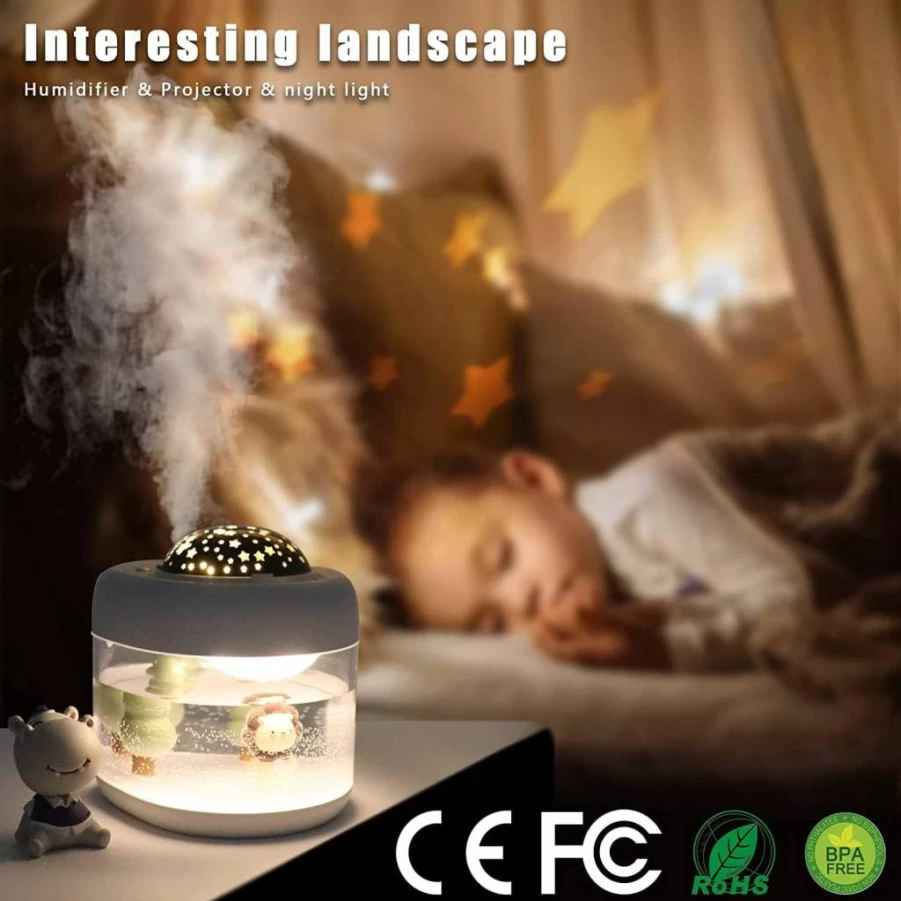 HMLUESR Baby Humidifier with Night Light & Star Projector - 16.9oz Quiet Cool Mist Humidifier for Nursery, Kids Room, Bedroom, Travel