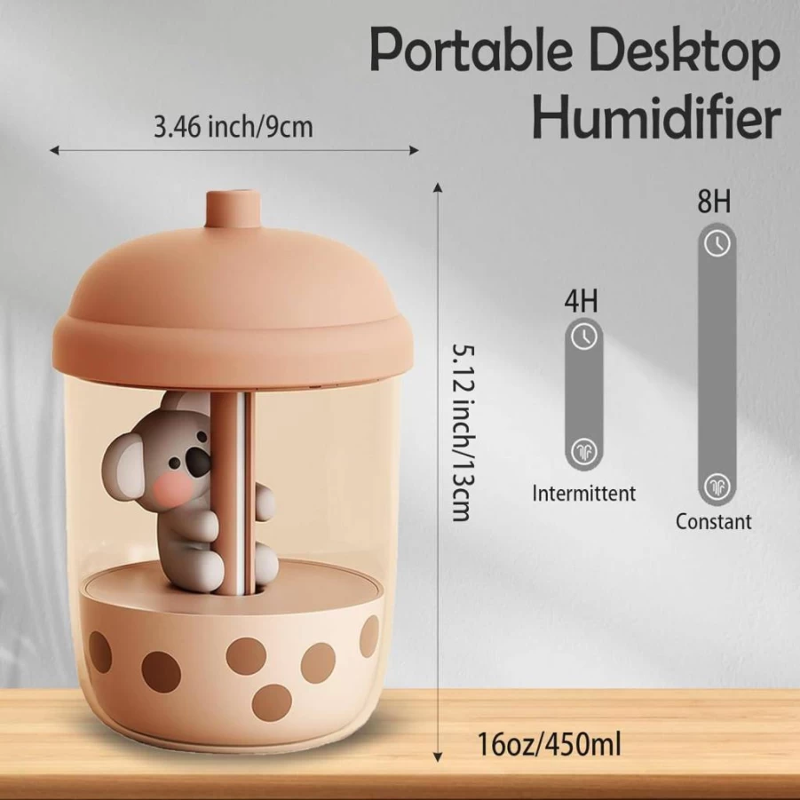 Kwude 450ml Portable USB Personal Humidifier - Ultra-Quiet Cool Mist, Koala Design, Auto Shut-Off, Ideal for Coffee Lovers & Small Spaces