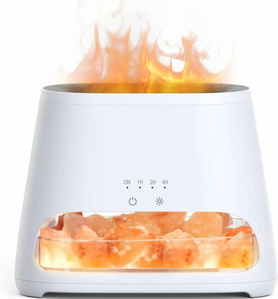 SALKING 2-in-1 Ultrasonic Essential Oil Diffuser & Himalayan Salt Lamp with Auto Shut-Off, 150ml Wood Grain Aromatherapy Humidifier, 100% Pure Pink Salt Rock Cool Mist Diffuser for Home & Office