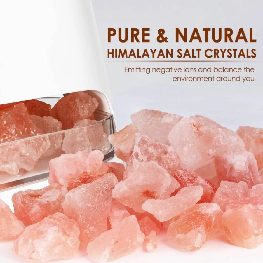 SALKING 2-in-1 Ultrasonic Essential Oil Diffuser & Himalayan Salt Lamp with Auto Shut-Off, 150ml Wood Grain Aromatherapy Humidifier, 100% Pure Pink Salt Rock Cool Mist Diffuser for Home & Office