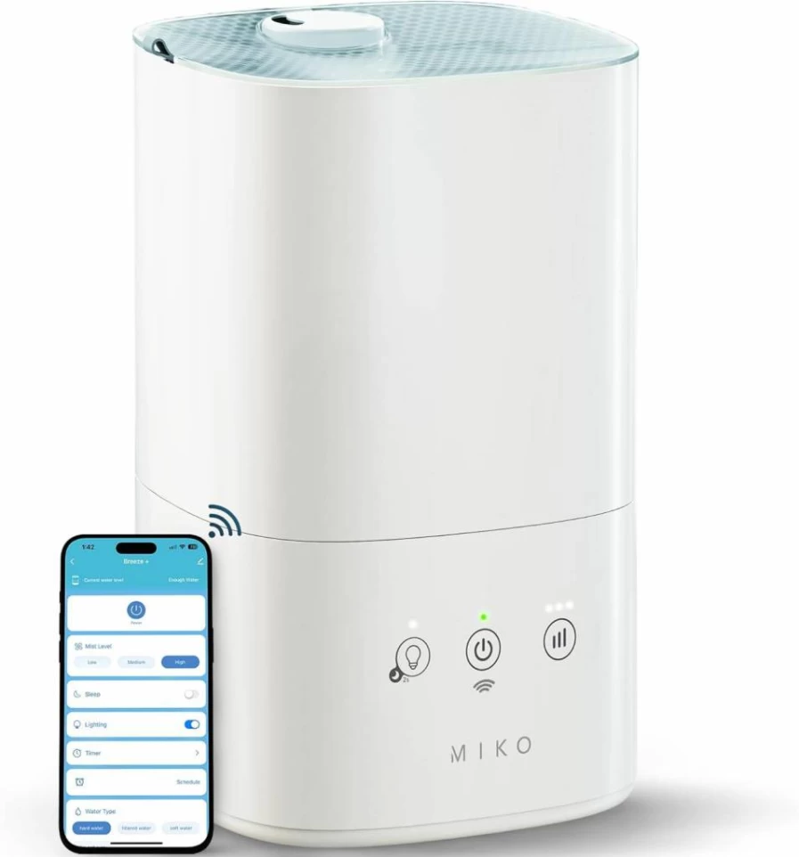 MIKO Ultrasonic Humidifier with WiFi App Control, Auto & Sleep Modes, No Leak Design, Built-In Timer, Pre-Filter for Bedroom, Baby, and Home Use