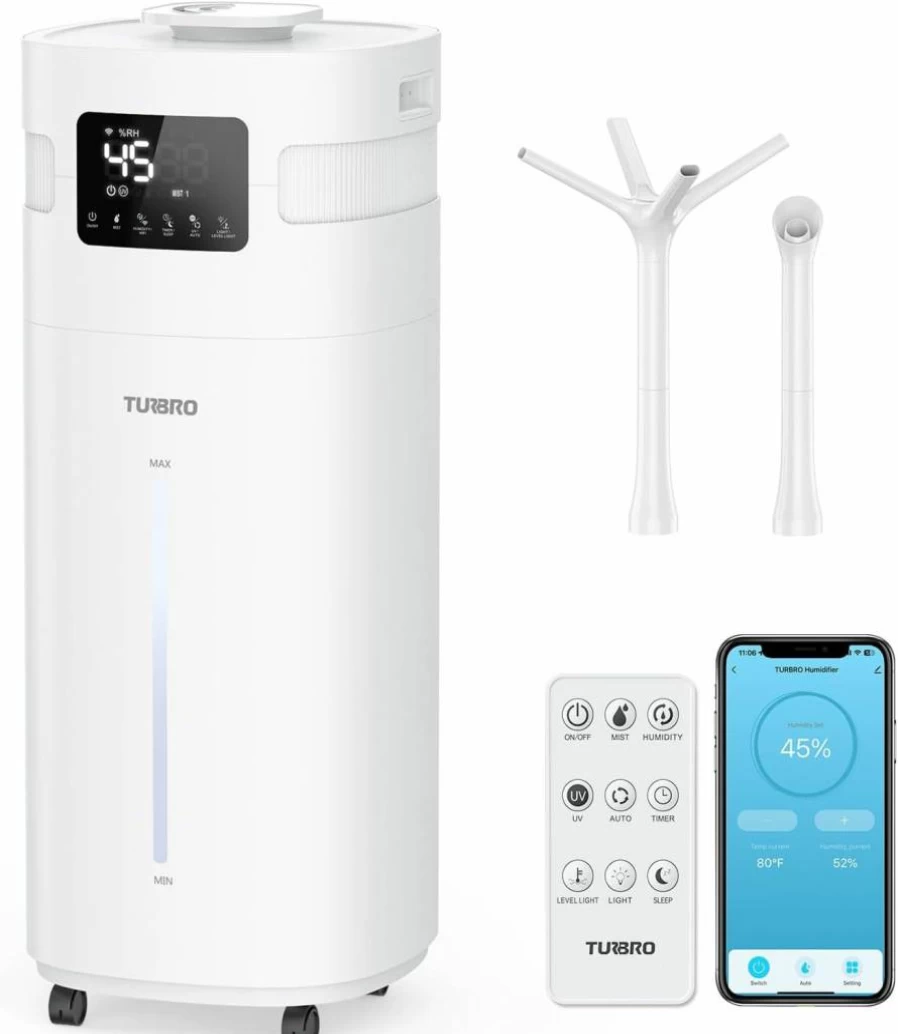 TURBRO 5.3Gal Smart WiFi Humidifier with UV-C LED, 360° Nozzle for Large Rooms up to 2000 Sq Ft, Top Fill Ultrasonic Air Vaporizer for Home, Greenhouse, Plants
