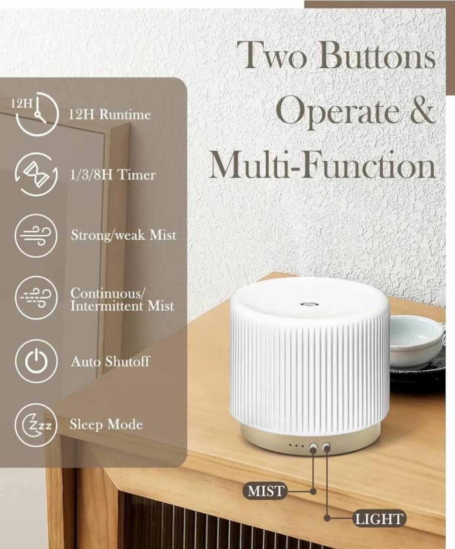 Onaboviva Ultrasonic Essential Oil Diffuser - 280ml Ceramic Aroma Humidifier with Cool Mist for Home, Office, Yoga & Spa, Modern Essential Oil Diffuser for Relaxation & Aromatherapy