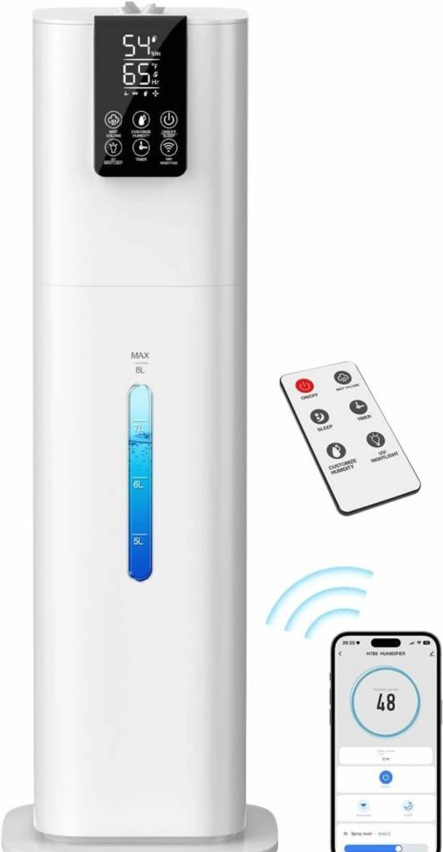 Honovos 8L Smart Humidifier for Large Room with App Control, 360° Nozzle, 3 Speed Settings, Top Fill Cool Mist for Home Office Baby Nursery, Quiet Operation