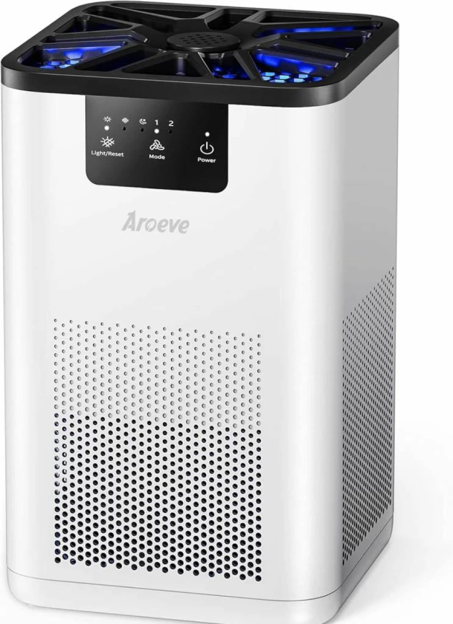 AROEVE MK06 Air Purifier for Home Bedroom Office, HEPA Filter for Smoke Pollen Pet Dander, Ultra Quiet 20dB with Aromatherapy Function, White (California Compliant)