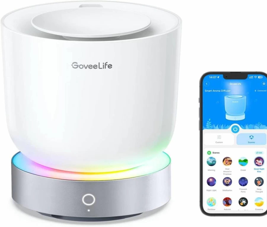 GoveeLife 300ml Smart Essential Oil Diffuser with Alexa & App Control, RGBIC Mood Light, Auto Shut-Off, 2 Mist Modes, White Noise for Home, Office, Bedroom