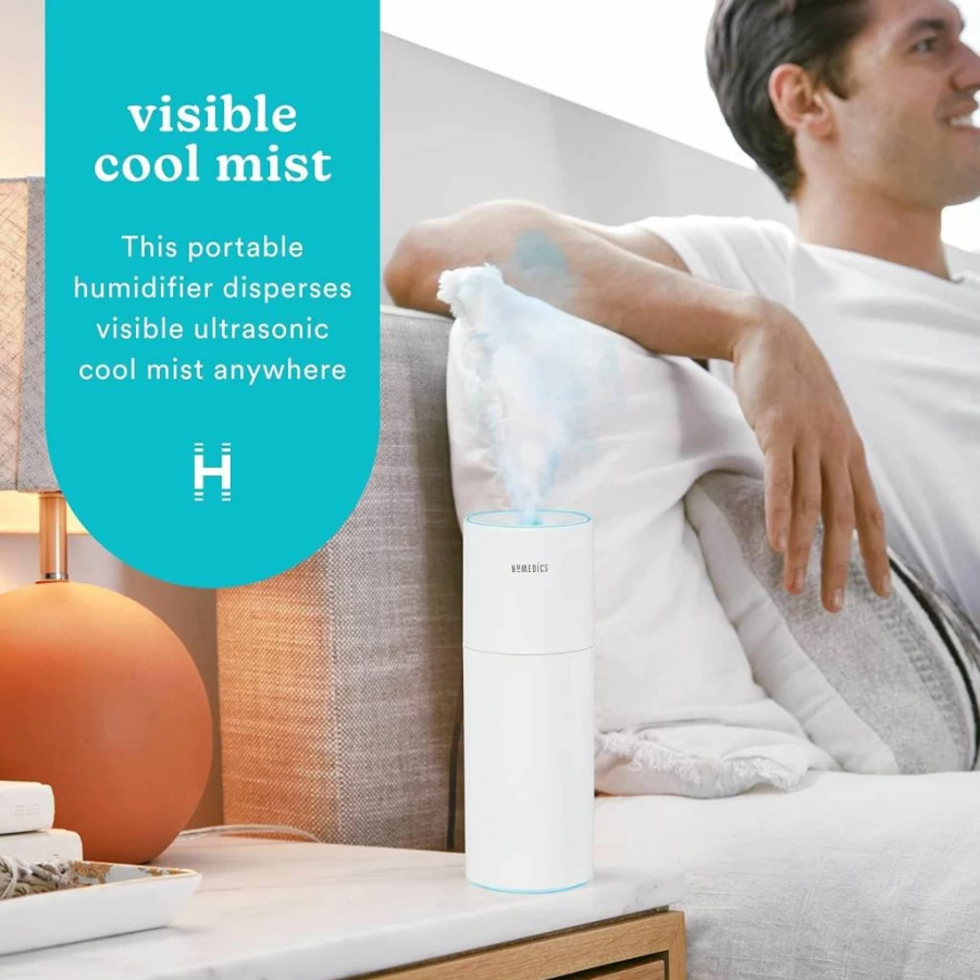 HoMedics Portable Cool Mist Humidifier with Color-Changing Light - Compact Air Humidifier for Bedroom, Office, Travel, Plants - 2 Speed Settings, Black