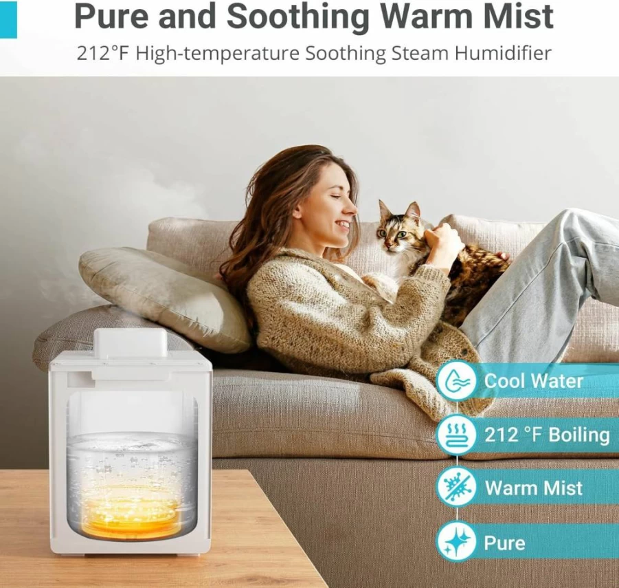 Livatro 3L Warm Mist Humidifier with Easy-Clean Design, Sleep Mode & Auto-Off, Stainless Steel Humidifier for Bedroom & Living Room, Healthy Air Steam Function