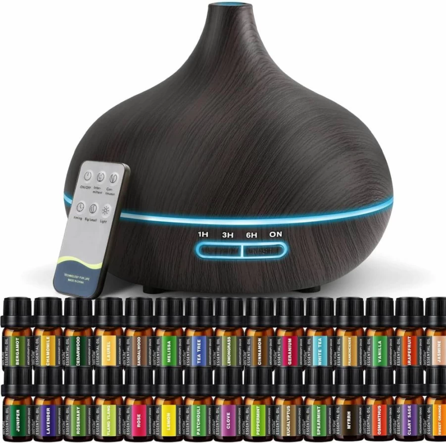 SACATR 550ML Ultrasonic Essential Oil Diffuser with Remote Control, 7 Color LED Lights & Timer for Large Room, Bedroom, Home Aromatherapy