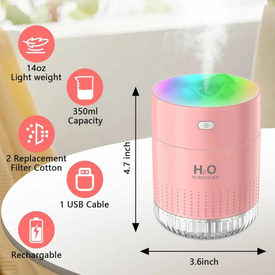 Besky Portable Humidifier - Rechargeable Mini Cool Mist Humidifier for Bedroom, Office, Travel with 2 Modes, Quiet Operation & Night Light, Ideal for Plants, Baby, and Desktop Use