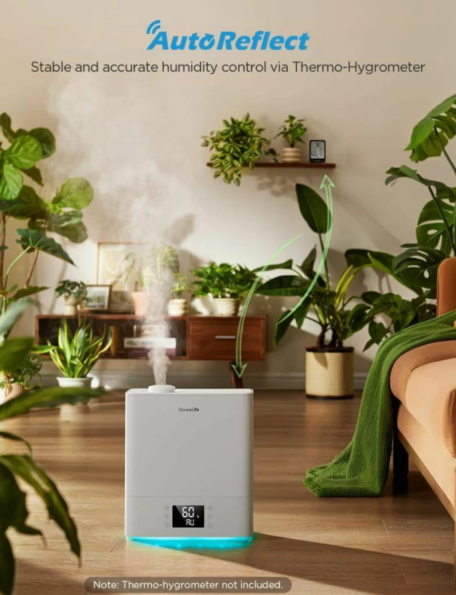 GoveeLife 6L Smart WiFi Humidifier for Large Rooms - Top Fill Cool Mist, App & Voice Control, Auto Mode, 60H Runtime, RGB Night Light for Bedroom, Baby, Plants (Black)