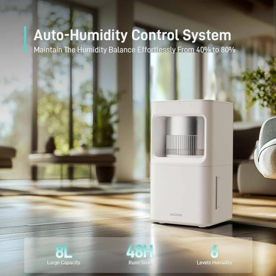 Wooohoo 2.11Gal Top Fill Evaporative Humidifier for Large Room - 8L Quiet Cool Mist Humidifier with Aroma Diffuser, 6 Speed Settings, Auto Shut Off, No White Dust, Ideal for Bedroom, Nursery & Office