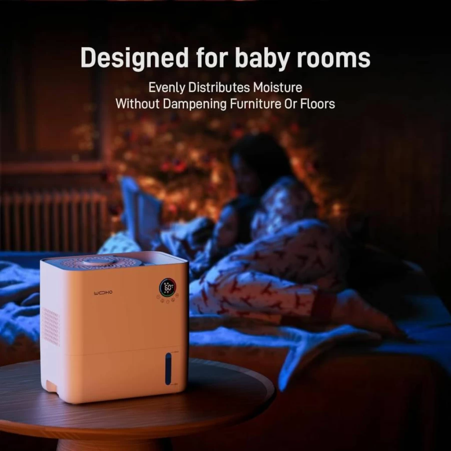 KZF 6L Cool Mist Humidifier - Top Fill, 60H Runtime, 3 Mist Levels, 8H Timer, Essential Oil Tray, Humidity Display, Ultra Quiet for Bedroom, Baby, Plants & Large Rooms