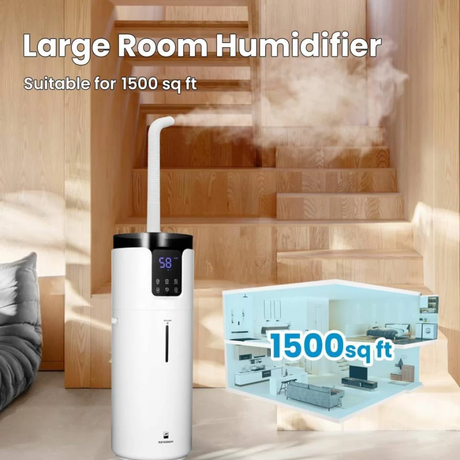 Lacidoll 16L Ultrasonic Cool Mist Humidifier for Large Rooms up to 1500 Sq.Ft with Aroma Box, Night Light & Extension Tube - White Whole House Humidifier