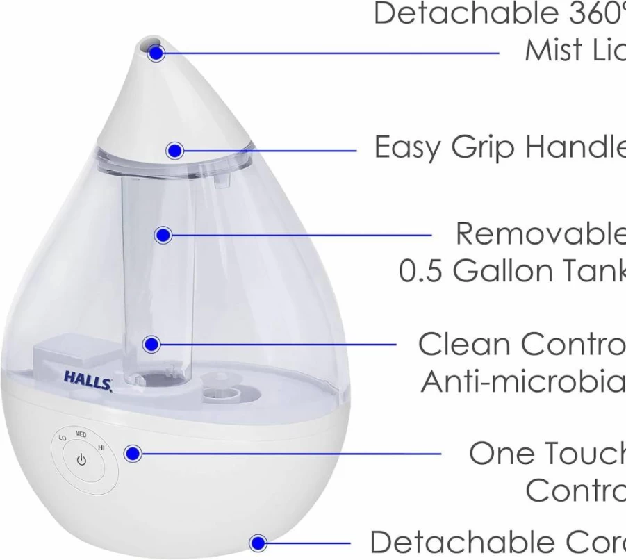 Crane Ultrasonic Cool Mist Humidifier - 0.5 Gallon Portable Air Humidifier for Bedroom, Office, and Plants, Optional Filters, Compact & Quiet