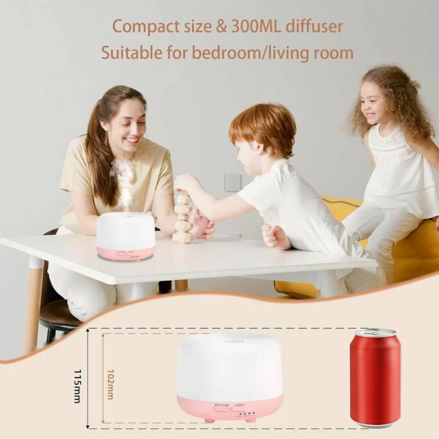 SPLITSKY 300ml Aromatherapy Essential Oil Diffuser with Remote, Cool Mist Humidifier for Large Rooms, 8-Hour Timer, 7 Color LED Lights, Quiet Operation for Home, Yoga, Office