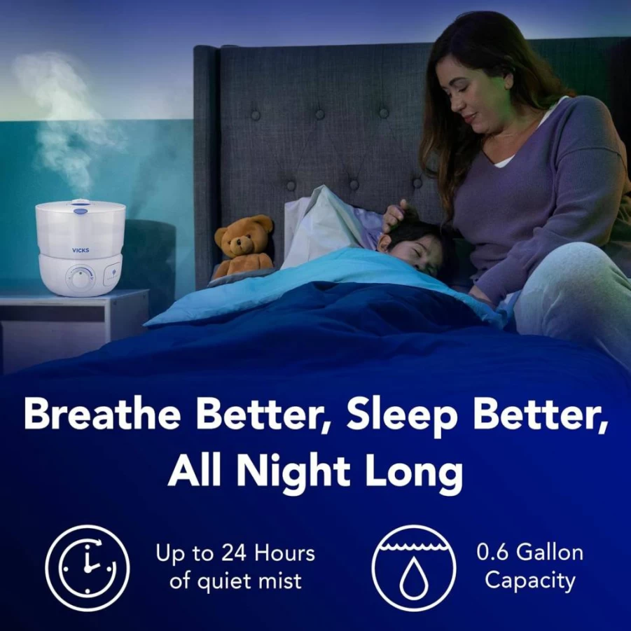 Vicks EasyCare Plus Top Fill Cool Mist Humidifier for Small Rooms - Compatible with VapoPads & VapoSteam, Filter-Free, White
