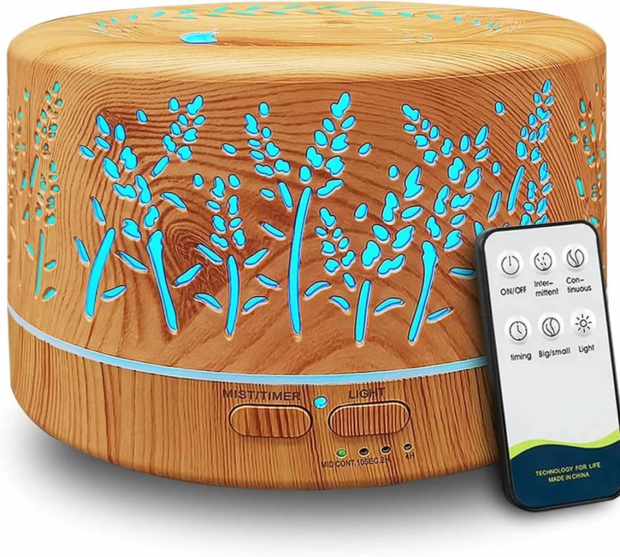 Dongzhen 600ml Essential Oil Diffuser with Remote Control, 7 Color LED Lights, 3 Mist Modes, Auto Shut-Off, Cool Mist Humidifier for Home & Office Large Rooms