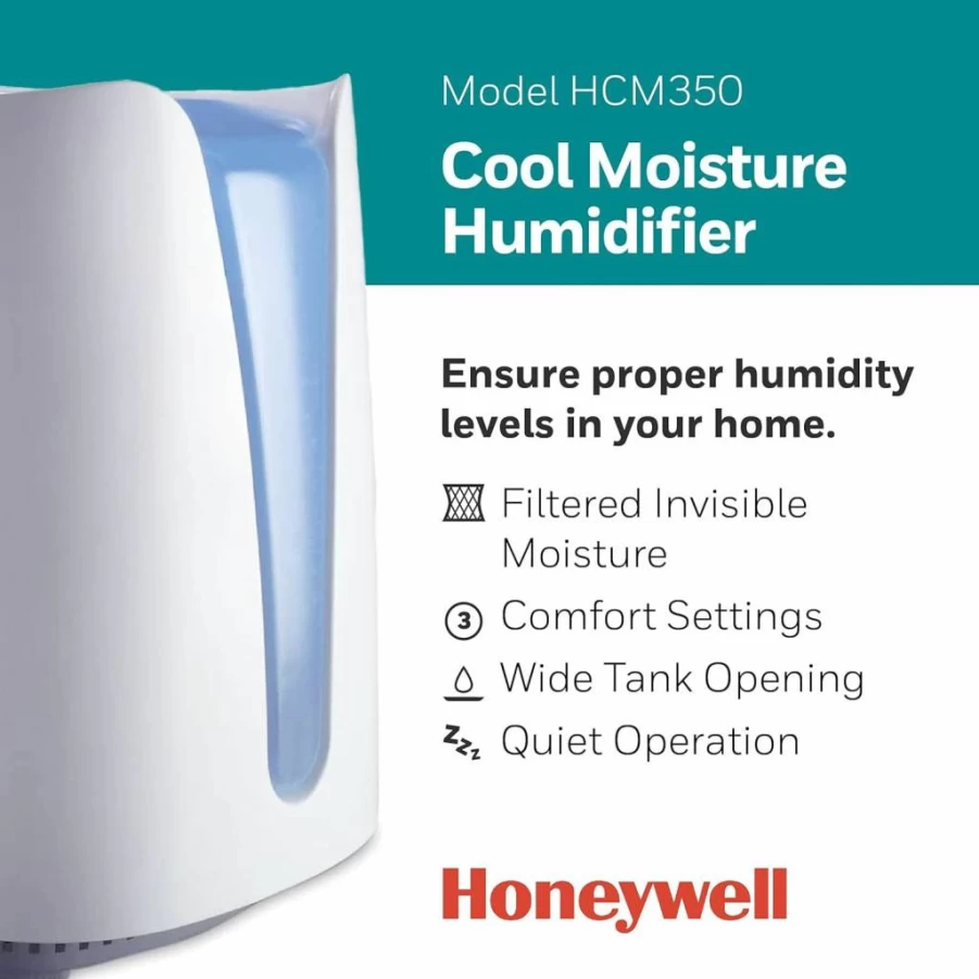 Honeywell Cool Moisture Humidifier - 1 Gallon Quiet UV Technology for Bedrooms, Easy to Clean, White Humidifier for Baby, Kids & Adults