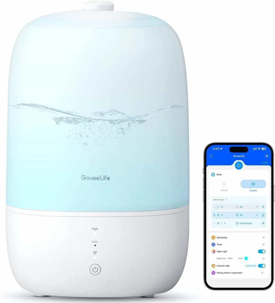 GoveeLife 3L Smart WiFi Humidifier with Cool Mist, Essential Oil Diffuser, Humidity Control, Night Light, Alexa Compatible for Bedroom, Baby, Home, Office, and Plants