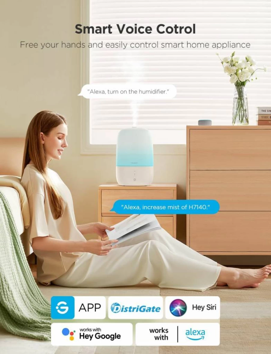 GoveeLife 3L Smart WiFi Humidifier with Cool Mist, Essential Oil Diffuser, Humidity Control, Night Light, Alexa Compatible for Bedroom, Baby, Home, Office, and Plants