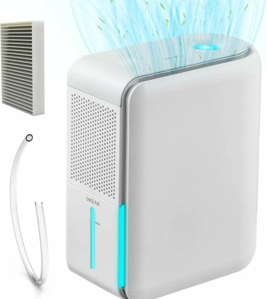 DINZAN 3-in-1 Air Purifier Humidifier Dehumidifier Combo with Drain Hose, 5 Modes, LED Display for Home, Bedroom, Livingroom, Basement, 7-Color Night Light
