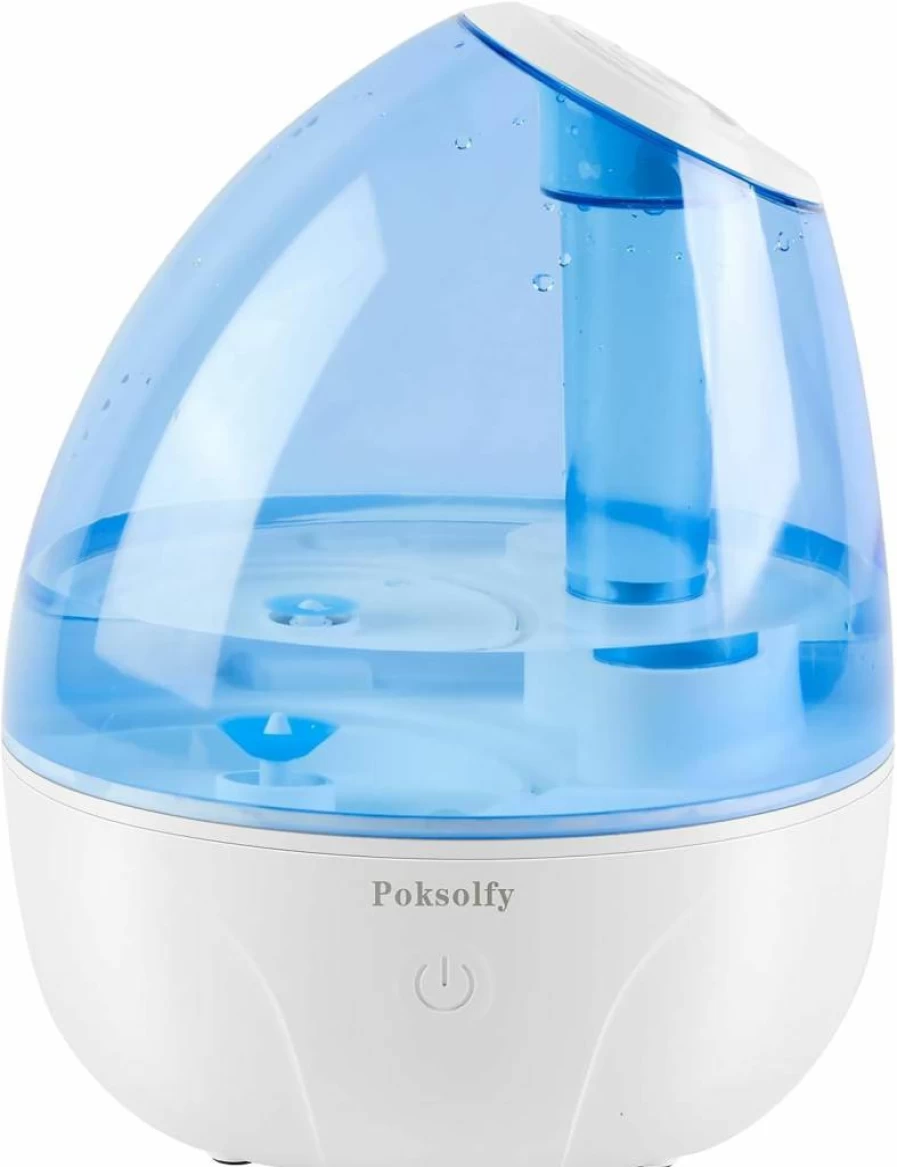 Poksolfy 2L Cool Mist Humidifier for Bedroom, Office & Nursery - Ultra Quiet 25dB, 13H Runtime, Light Blue Portable Air Humidifier for Plants & Baby Rooms