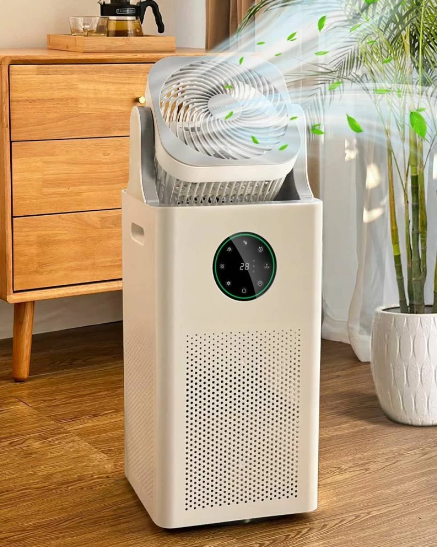 YOKEKON 4L Air Purifier and Humidifier Combo with Oscillating Fan, Evaporative Cooling for Large Rooms, Bedroom, Office, Sleep Mode, Timer, Quiet Operation, White