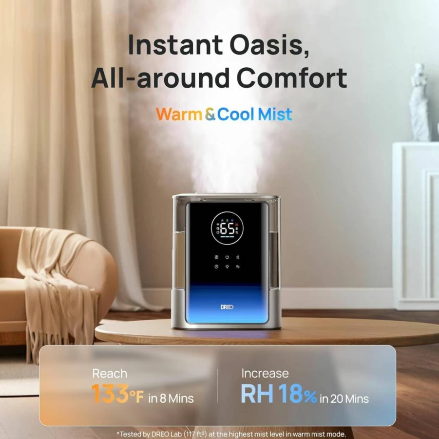 Dreo Hm717S 8L Smart Humidifier for Large Rooms, 600 Sq Ft Coverage, 80H Runtime, Warm & Cool Mist, Alexa/Google Compatible, Quiet for Bedroom, Baby, Plants, Silver