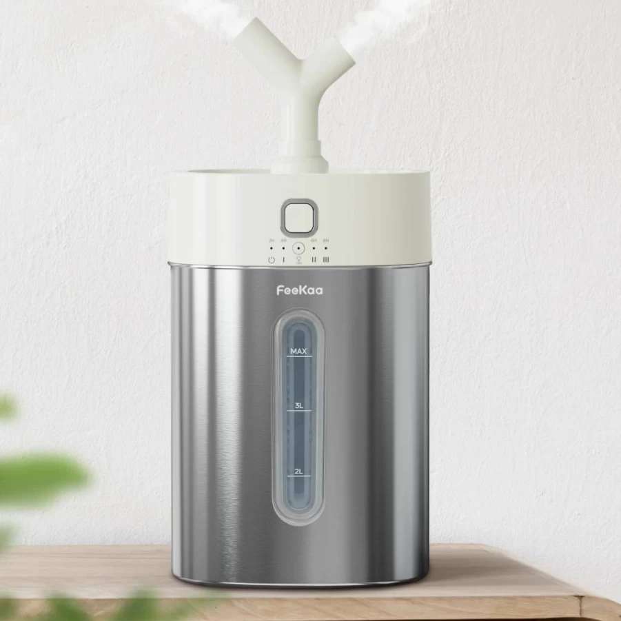 Feekaa 4L Cool Mist Humidifier for Large Rooms Up to 500 Sq Ft - Stainless Steel, Dishwasher Safe, Easy Clean for Bedroom, Nursery, Office
