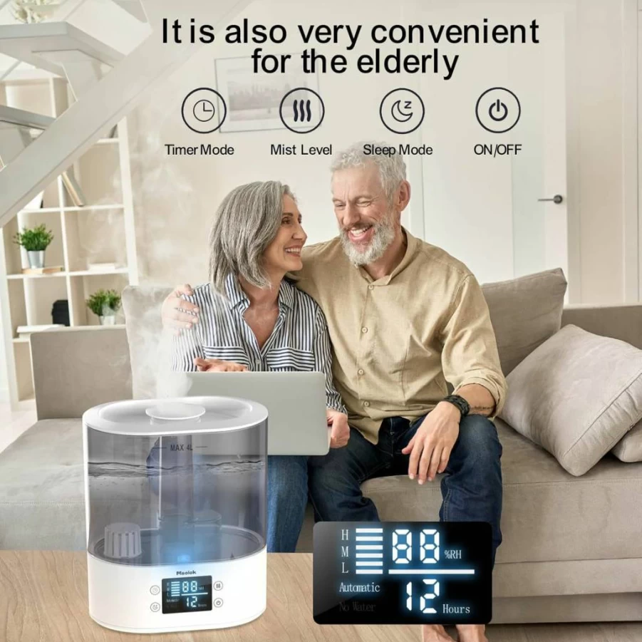 Msolok 4L Cool Mist Humidifier for Bedroom, Home & Baby - Ultra Quiet 26dB, Top Fill, Auto Shut-Off, 40 Hours Runtime, Easy to Clean for Plants and Nursery