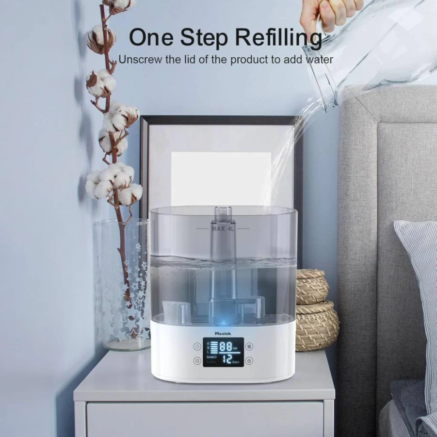 Msolok 4L Cool Mist Humidifier for Bedroom, Home & Baby - Ultra Quiet 26dB, Top Fill, Auto Shut-Off, 40 Hours Runtime, Easy to Clean for Plants and Nursery