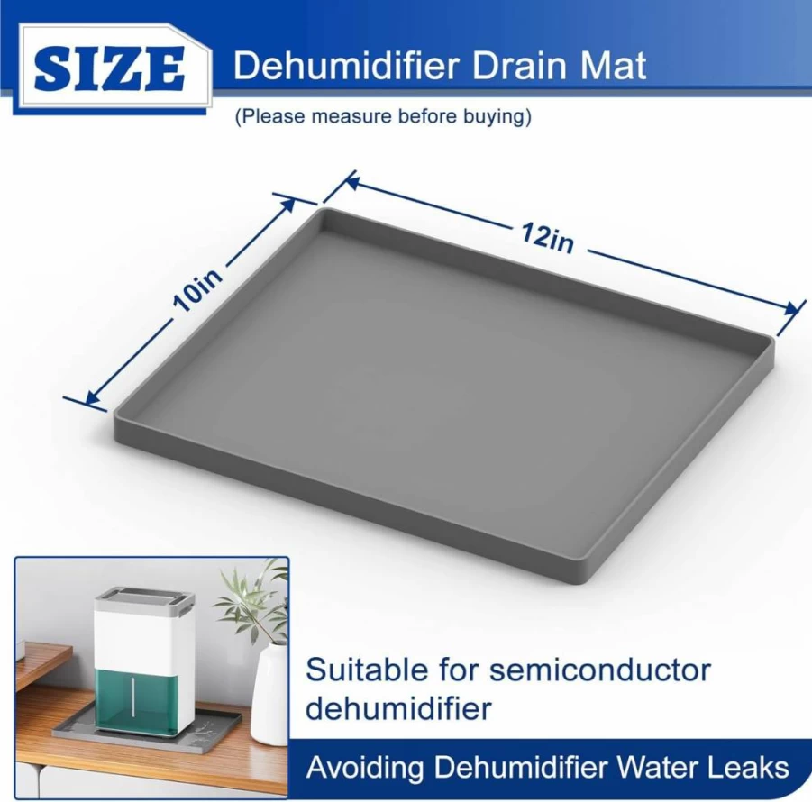 Wintcomfort 12"x10" Dehumidifier Mat - Non-Slip, Waterproof Drain Pan for Home Dehumidifiers, Prevents Leaks & Water Pooling, Grey