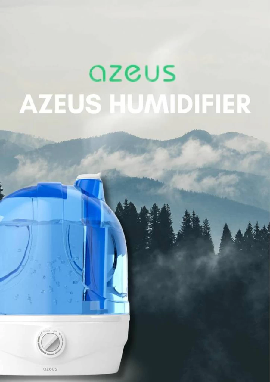 AZEUS 2.8L Ultrasonic Cool Mist Humidifier for Large Rooms, Quiet Operation with Auto Shut-Off, BPA-Free, Microporous Filter, Ideal for Babies and Office Use