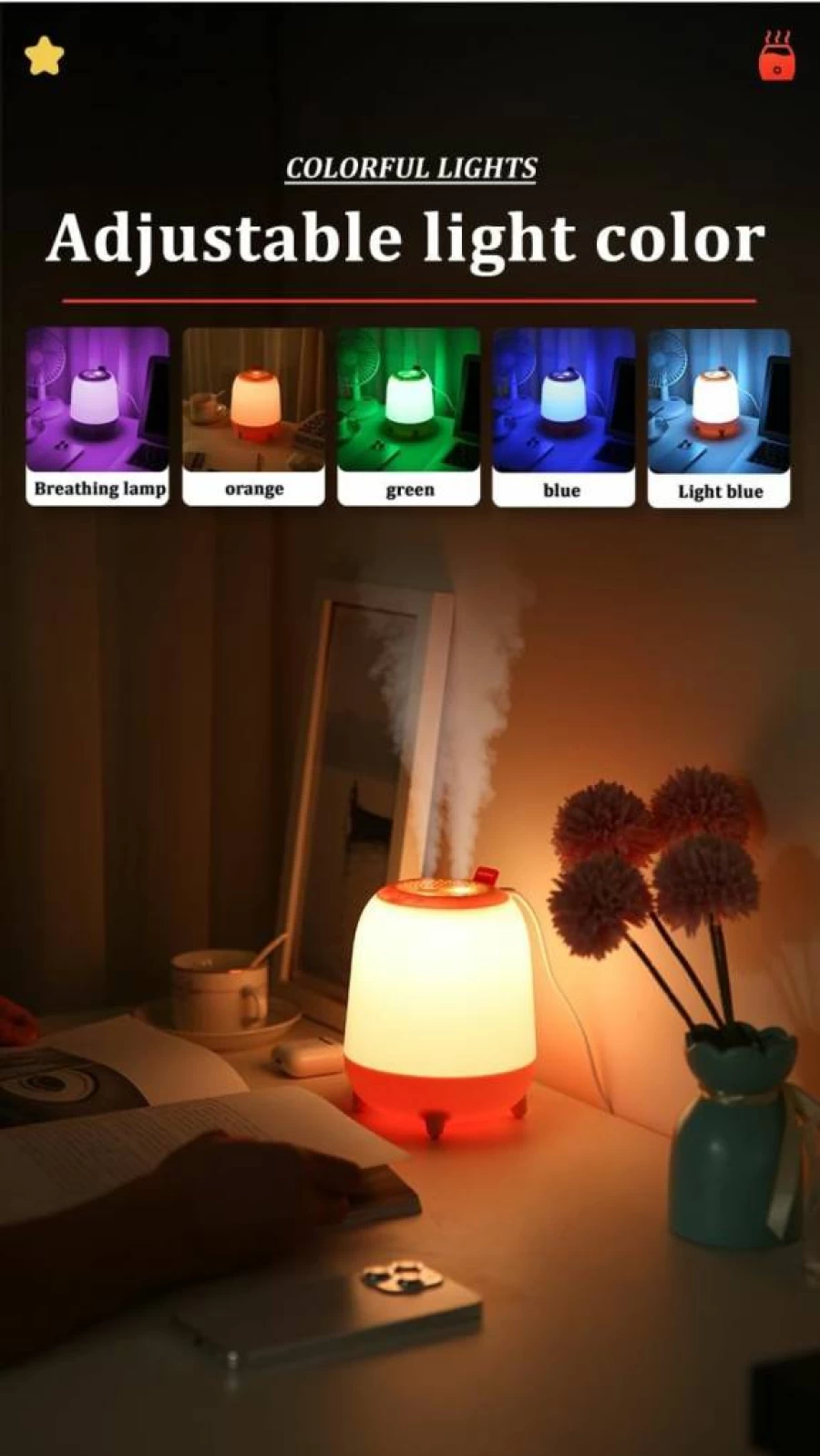 Sibosz Ultrasonic Cool Mist Humidifier with Night Light - 1.5L Top Fill, Quiet Operation, Auto Shut-Off, 5 Color Options for Bedroom, Baby & Home (Orange)