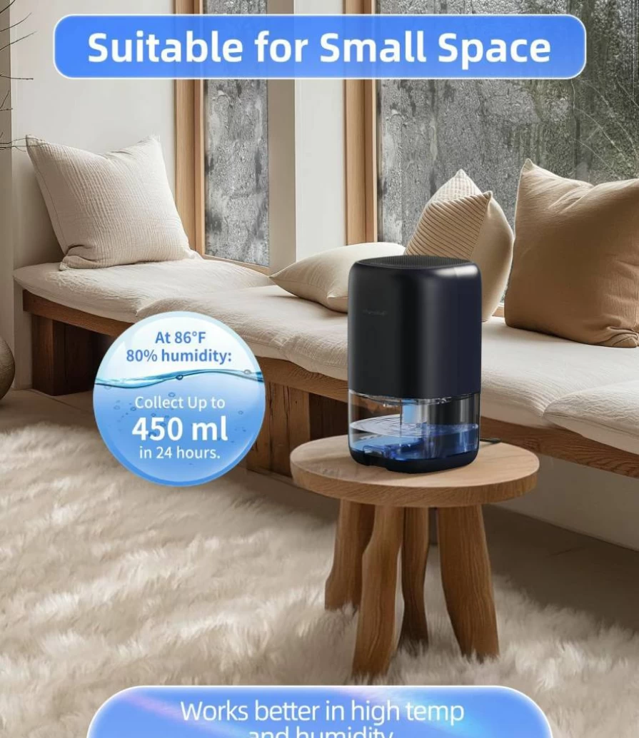 TABYIK 35 Oz Compact Dehumidifier for Home, Bedroom, Bathroom, RV, Closet - Quiet Operation with Auto Shut Off, Covers Up to 280 Sq. Ft