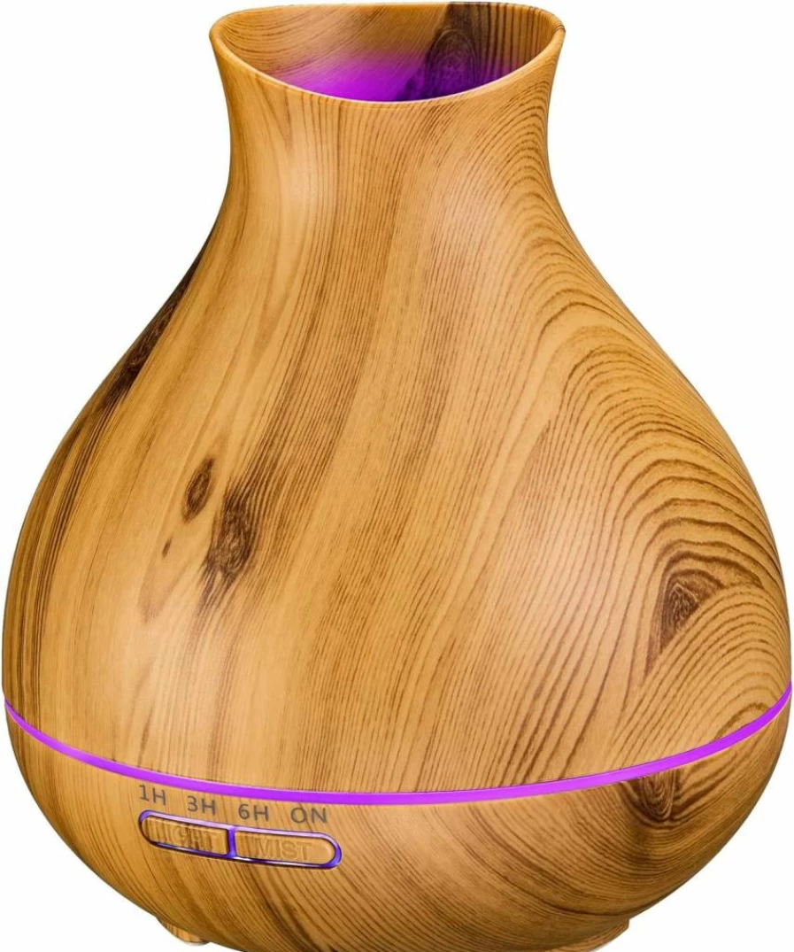 BZseed 550ml Wood Grain Essential Oil Diffuser with Timer, 12-Hour Aromatherapy Cool Mist Humidifier for Large Rooms, Auto Shut-Off & 7 Color LED Lights