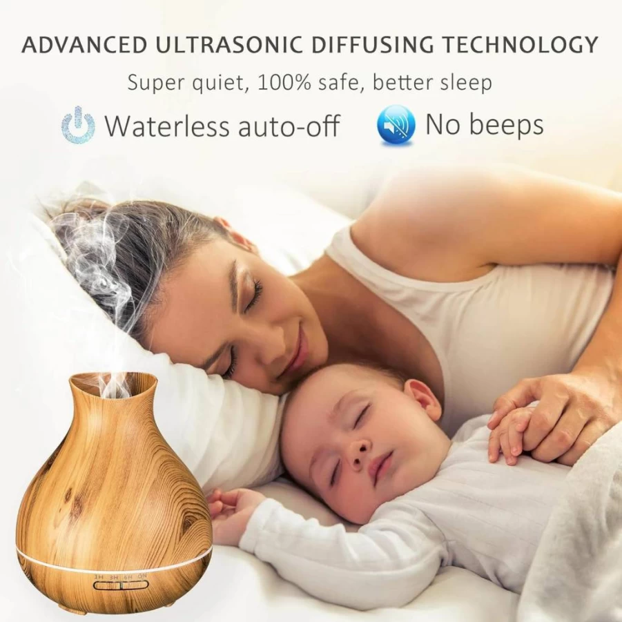 BZseed 550ml Wood Grain Essential Oil Diffuser with Timer, 12-Hour Aromatherapy Cool Mist Humidifier for Large Rooms, Auto Shut-Off & 7 Color LED Lights